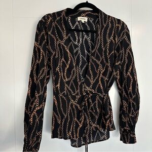 L'AGENCE Silk Black and Brown Chain Print Blouse